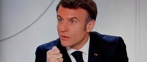 Emmanuel Macron in seiner Fernsehansprache am 14.3.