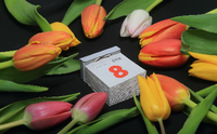 Kalenderblatt und Blumen zum 8. März, Frauentag. Foto: dpa