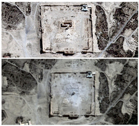 Satellitenbilder vom 27. August bestätigen die Zerstörung des Bel-Tempels in Palmyra. Nun hat die Terrormiliz IS auch die antiken Grabtürme gesprengt. REUTERS