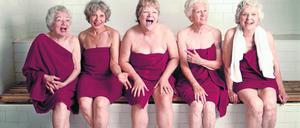 Happy Older Women in Sauna