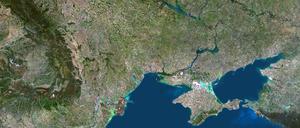 Satellitenbild Ukraine und der Krim mit umliegenden Ländern.
