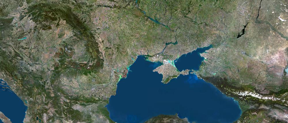 Eine Satellitenaufnahme zeigt die Halbinsel Krim.