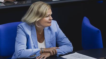 Bundesinnenministerin Nancy Faeser (SPD) aufgenommen im Rahmen der Generaldebatte zum Bundeshaushalt im Deutschen Bundestag in Berlin am 07.09.2023.