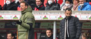 Der geschasste Bayern-Trainer Julian Nagelsmann (l.) und Sportvorstand Hasan Salihamidzic.