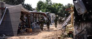 Israelische Soldaten im Kibbuz Kfar Aza nach dem Hamas-Massaker.