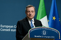 Italiens Regierungschef Mario Draghi am Freitag nach dem EU-Gipfel in Brüssel. Foto: John Thys/AFP