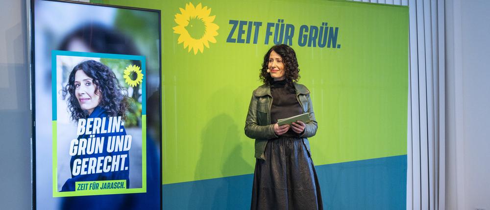 Bettina Jarasch stellt die Kampagne der Grünen zur Wiederholung der Wahl vor. 