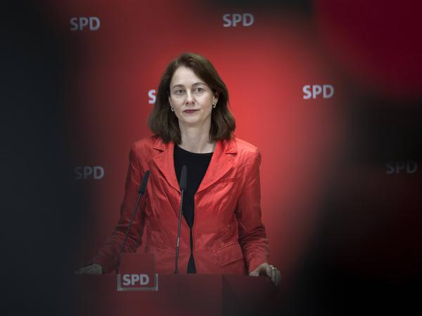 Katarina Barley, Generalsekretärin der SPD, auf der Pressekonferenz im Willy-Brandt-Haus, der Parteizentrale der SPD, in Berlin.