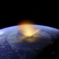 So könnte es ausgesehen haben, als vor 66 Millionen Jahren ein 14 Kilometer großer Asteroid dem Fortbestand der Dinosaurier ein Ende setzte. Da er eine Karbonplatte traf, war der Ausstoß an Kohlendioxid ungewöhnlich groß, was eine kurze Frostperiode zur Folge hatte. Foto: picture-alliance/ dpa, Illustration: Don Davis