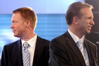 Mike Mohring (CDU, l.), und Bodo Ramelow (Die Linke), Ministerpräsident von Thüringen. Foto: Martin Schutt/dpa-Zentralbild/dpa
