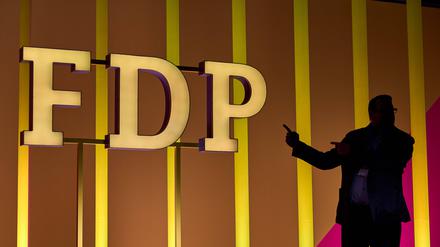 Das Logo der FDP für ihren Bundesparteitag in Berlin.