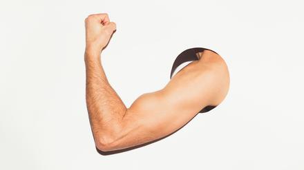 Body builder, Strong man, Fitness man, Weight lifter, Muscles.

Muscular arm on white background.