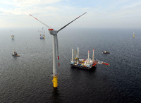 Die erste deutsche Offshore-Windkraftanlage vor der ostfriesischen Insel Borkum. Foto: DPA/ Ingo Wagner