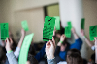 Abstimmen, bitte! Grüne und Linke halten ihre Parteitage mit Präsenz ab, die SPD digital. Foto: picture alliance / dpa