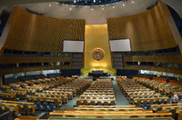 Der leere Plenarsaal der UN-Vollversammlung in New York. Foto: picture alliance / dpa