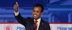 Der republikanische Präsidentschaftsbewerber Vivek Ramaswamy bei der TV-Debatte in Milwaukee/Wisconsin.
