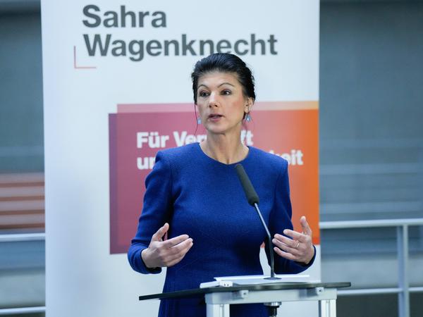 Sahra Wagenknecht bei einer Pressekonferenz Ende Februar.