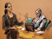 Eine Gerichtszeichnung von R. Kelly und seiner Anwältin Nicole Blank Becker. Foto: REUTERS/Jane Rosenberg