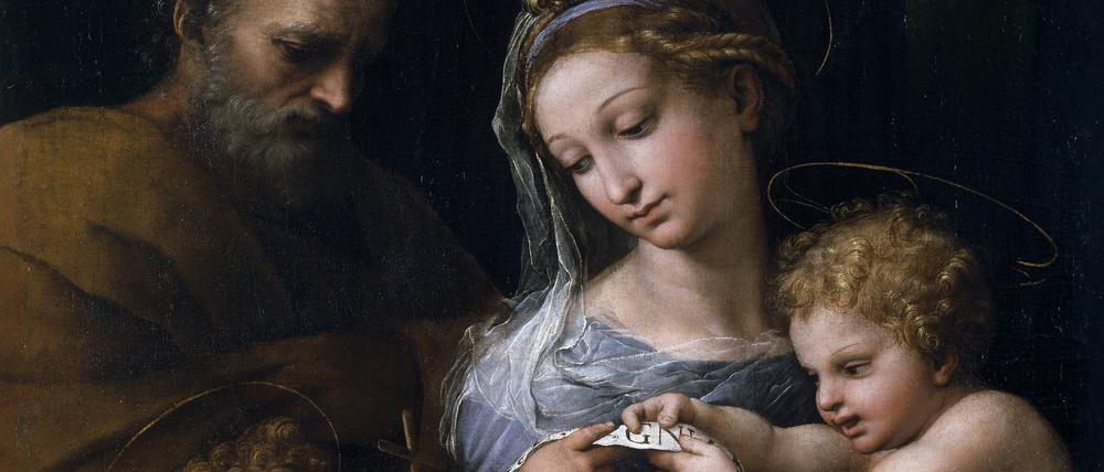 Seine Urheberschaft ist seit Jahrzehnten umstritten: Das Gemälde Madonna della Rosa, das die Heilige Familie samt Johannes dem Täufer zeigt und im Prado-Museum in Madrid hängt. 