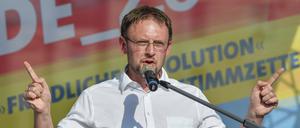 Rolf Weigand, Abgeordneter der AfD im sächsischen Landtag, aufgenommen auf einer AfD Wahlkampfveranstaltung.