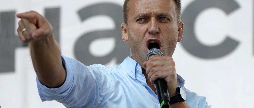 Alexej Navalny  2019 bei einer Demonstration in Moskau.