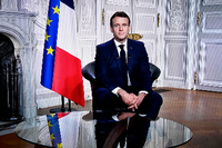 Emmanuel Macron, Präsident von Frankreich, bei seiner Neujahrsansprache Foto: Stephane De Sakutin/AFP/dpa