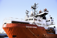 Das norwegische Schiff "Ocean Viking", dass im Auftrag der französischen Hilfsorganisation "SOS Mediterranee" Flüchtlinge vor der libyschen Küste suchen soll. Foto: dpa/Anthony Jean/SOS Mediterranee