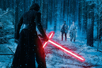 Rekordbrecher "Star Wars - Das Erwachen der Macht". Filmszene mit Adam Driver (l), John Boyega und Daisy Ridley. Foto: dpa/Disney