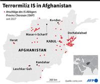 Karte mit Anschlägen des ISKP in Afghanistan. Foto: AFP / Thorsten EBERDING