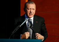 Recep Tayyip Erdogan bei seiner Ansprache zur Eröffnung der Ditib-Zentralmoschee in Köln. Foto: Wolfgang Rattay/REUTERS