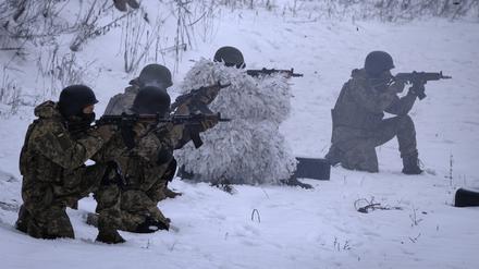 Ukrainische Soldaten bei einer Militärübung.