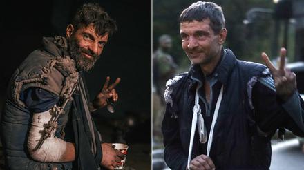 Der ehemalige Asovstal-Kämpfer Mykhailo Dianow vor und nach der russischen Kriegsgefangenschaft.