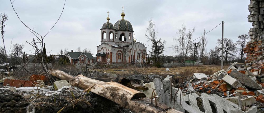 Zerstörte Kirche in Tsupivka in der ukrainischen Region Charkiw.