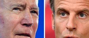 Dieses am 6. Februar 2024 erstellte Kombinationsfoto zeigt US-Präsident Joe Biden (links) und Frankreichs Präsident Emmanuel Macron.