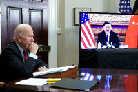 US-Präsident Joe Biden beim Videogipfel mit Chinas Staatsführer Xi Jinping Foto: AFP/Mandel Ngan