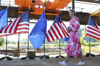 Neuer Anlauf: EU-Vize Vestager beim ersten Treffens des neuen Handels- und Technologierates in Pittsburgh. Foto: Rebecca Droke/AP/dpa