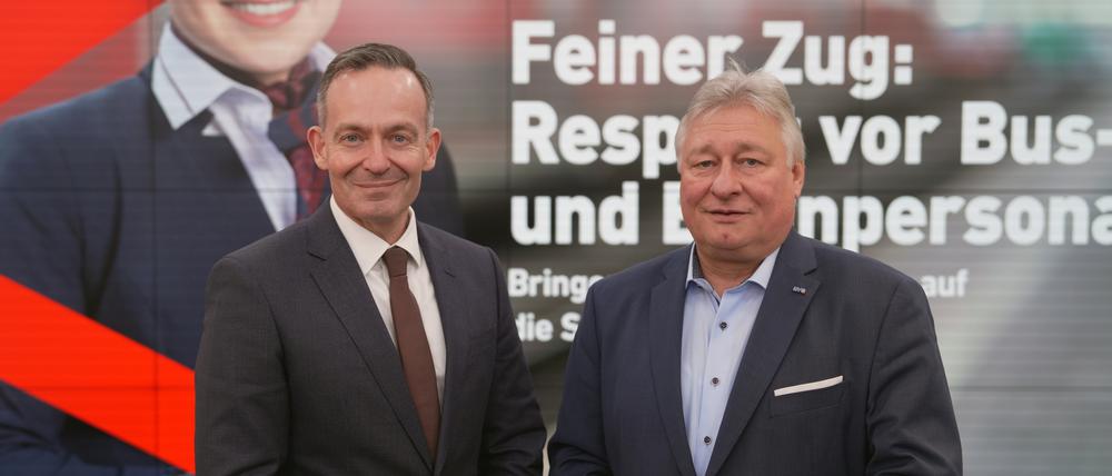 Sind inzwischen Partner: Verkehrsminister Volker Wissing und EVG-Chef Martin Burkert. 