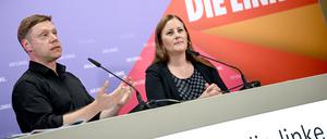 Martin Schirdewan, Bundesparteivorsitzende der Partei Die Linke, und Janine Wissler, Bundesparteivorsitzende der Partei Die Linke.