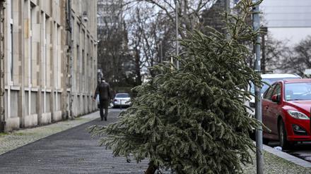 Ein Weihnachtsbaum ist auf einem Fußgängerweg in Kreuzberg abgestellt. (Archivbild)