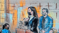 Emma Coronel Aispuro, die Frau von Joaquin Guzman, dem mexikanischen Drogenboss namens "El Chapo", steht vor einem US-Bundesgericht. Foto: Bill Hennessy via REUTERS