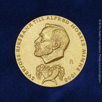 Die goldene Medaille, die mit dem Wirtschafts-Nobelpreis vergeben wird. Lovisa Engblom/The Nobel Foundation/dpa