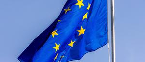 Die Flagge der Europäischen Union vor dem Europäischen Parlament in Straßburg.
