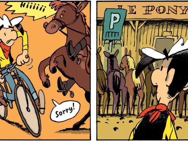 Auf einen Drink ins Le Pony Noir: Eine Szene aus „Lucky Luke sattelt um“.