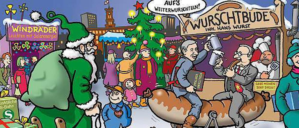 Die diesjährige Weihnachtskarte der Grünen, gestaltet von Gerhard Seyfried.