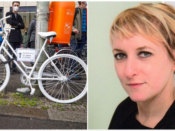 Laëtitia Graffart starb auf der Frankfurter Allee, bei einer Mahnwache wurde hier ein weißes Fahrrad zur Erinnerung angebracht. 