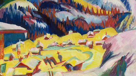Altrosa und gelb. Frauenkirch im Winter (Ausschnitt), 1918 von Ernst Ludwig Kirchner gemalt.