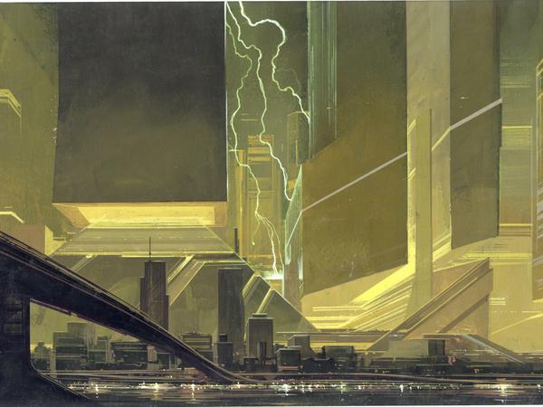 Die Zeichnung "Cityscape Lightening" von 1981, inspiriert von der Silhouette Tokios.