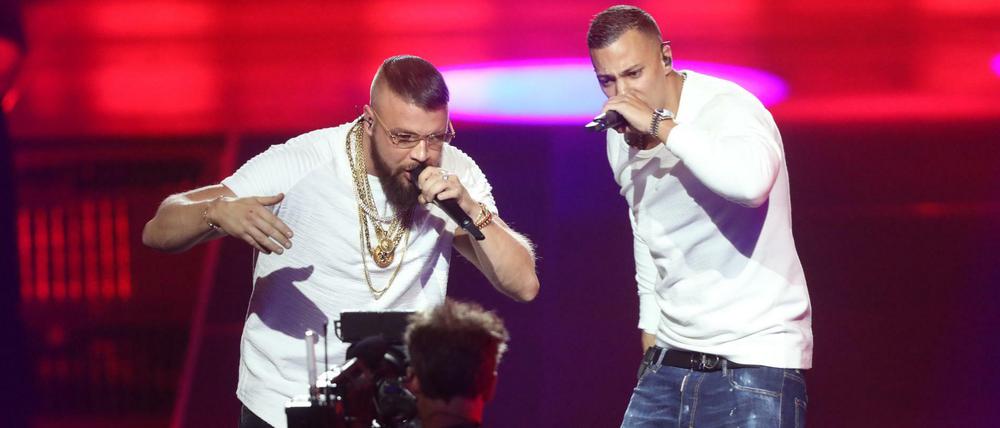 Die Gangster-Rapper Kollegah und Farid Bang bei der Verleihung des Musikpreises Echo