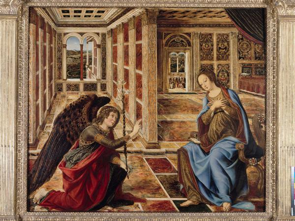 Zu sehen in der Berliner Gemäldegalerie: Piero del Pollaiuolos "Verkündigung" in einer prunkvollen Villa in den Hügeln. Das Fenster gibt den Blick auf Florenz frei. 