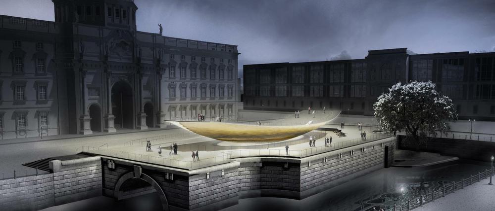 Eine Simulation des geplanten Einheitsdenkmals vor dem Berliner Schloss.
